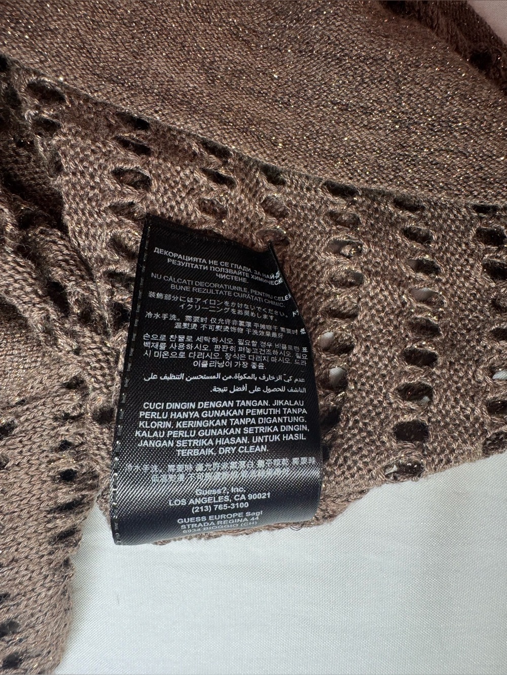 Guess Womens M Metallic Open Knit Sweater Brown Bronze Sheer - Picture 6 of 7